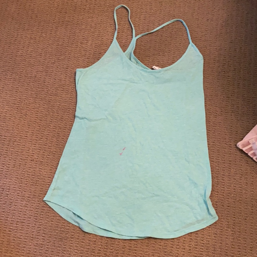Teal blue VS pink tank top—see through!